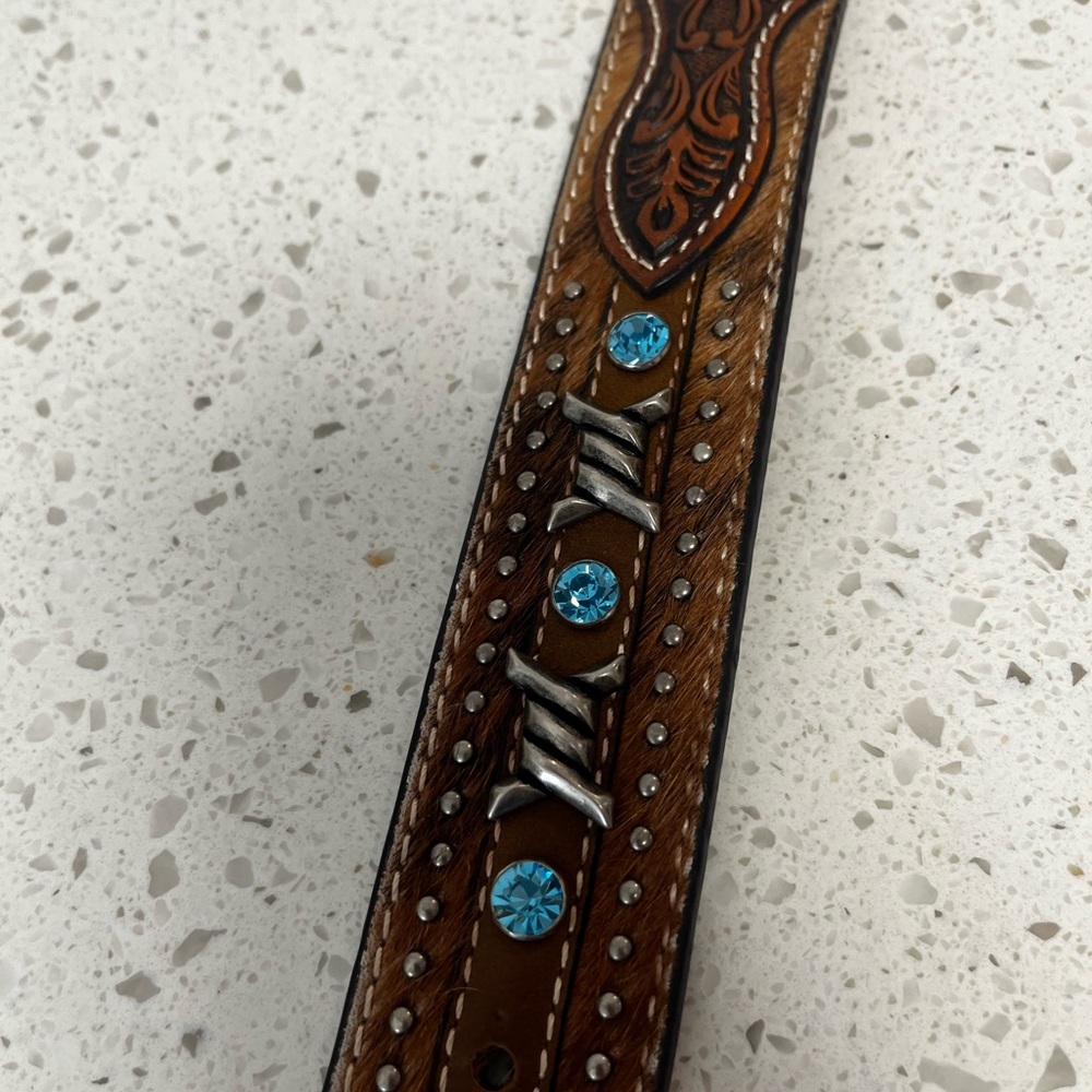 Ariat Brown Leather Belt, cowboy cowgirl rodeo - Picture 3 of 7